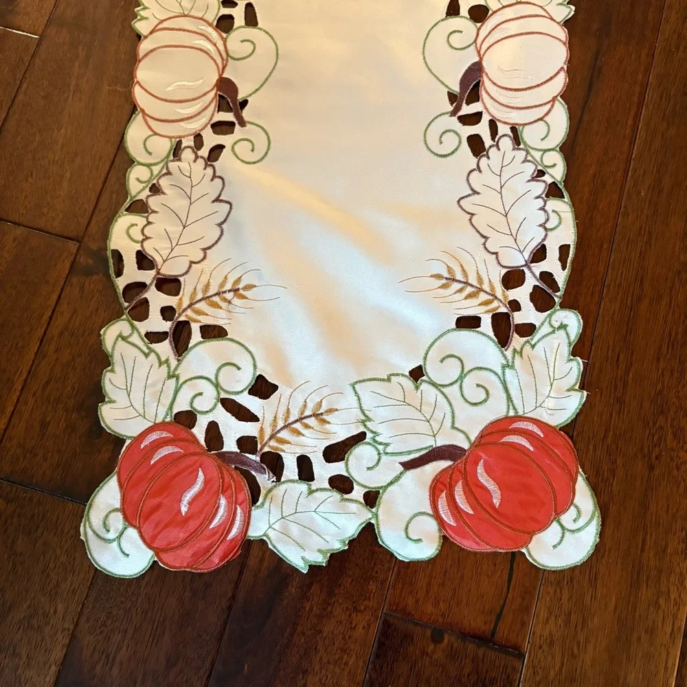 Embroidered Fall Themed Runner with Orange Accents